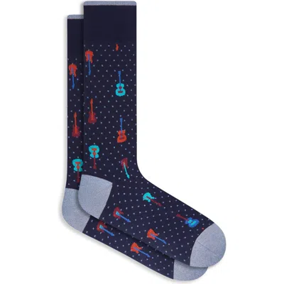 Bugatchi Guitar Pattern Cotton Blend Dress Socks In Multi