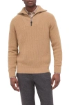 Bugatchi Half Zip Wool Blend Pullover Sweater In Caramel