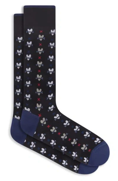 Bugatchi Hearts Mercerized Cotton Blend Dress Socks In Black