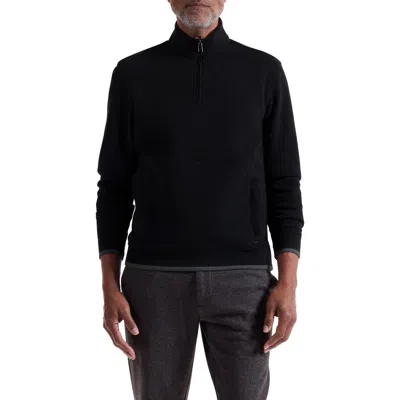 Bugatchi Heathered Quarter Zip Pullover In Black