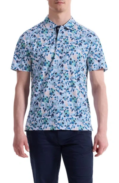 Bugatchi Hendrix Digital Abstract Floral Print Pima Cotton Polo In Blue