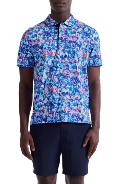 Bugatchi Hendrix Digital Abstract Floral Print Pima Cotton Polo In Blue