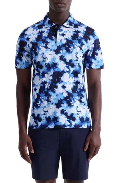 Bugatchi Hendrix Digital Blurred Floral Print Pima Cotton Polo In Blue