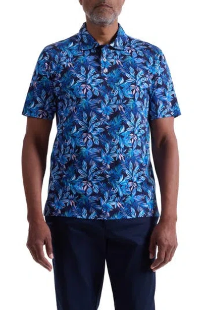 Bugatchi Hendrix Digital Cerulean Floral Print Pima Cotton Polo In Blue
