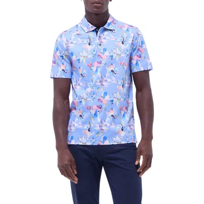 Bugatchi Hendrix Digital Floral Print Pima Cotton Polo In Air Blue