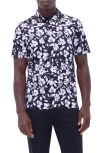 Bugatchi Hendrix Digital Floral Print Pima Cotton Polo In Black