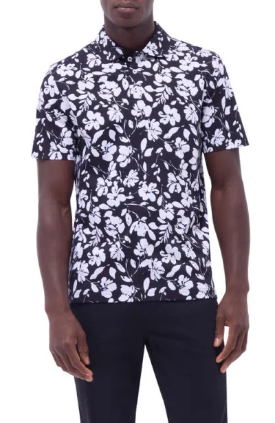 Bugatchi Hendrix Digital Floral Print Pima Cotton Polo In Black