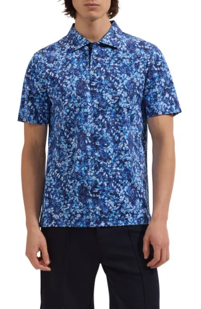 Bugatchi Hendrix Digital Floral Print Pima Cotton Polo In Blue
