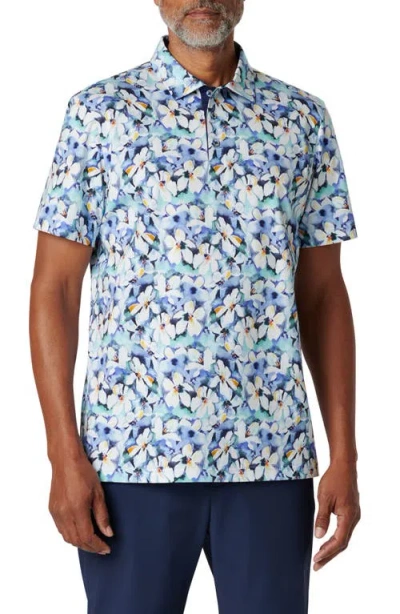 Bugatchi Hendrix Digital Floral Print Pima Cotton Polo In Blue