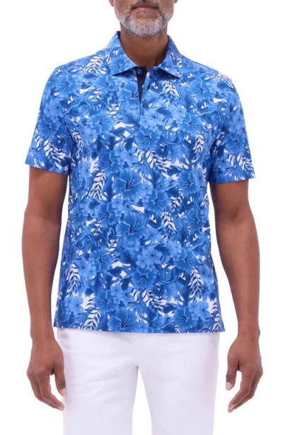 Bugatchi Hendrix Digital Floral Print Pima Cotton Polo In Classic Blue