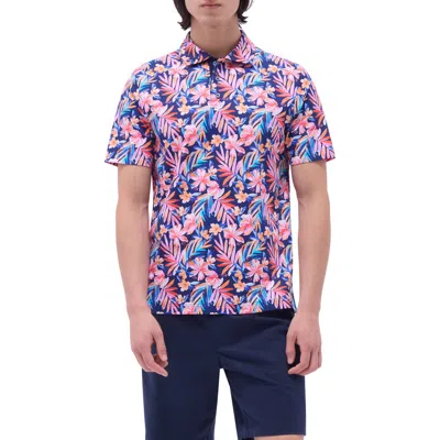 Bugatchi Hendrix Digital Floral Print Pima Cotton Polo In Navy