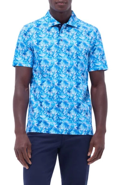 Bugatchi Hendrix Digital Leaf Print Pima Cotton Polo In Aqua