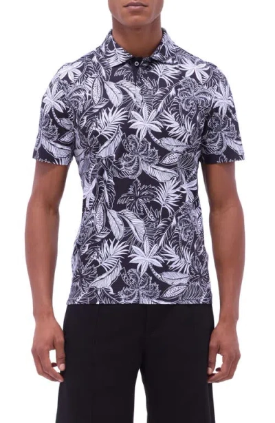 Bugatchi Hendrix Digital Leaf Print Pima Cotton Polo In Black