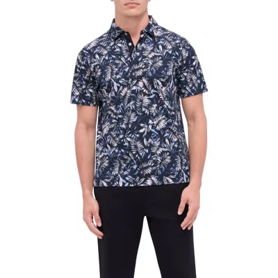 Bugatchi Hendrix Digital Leaf Print Pima Cotton Polo In Black