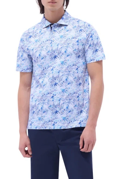 Bugatchi Hendrix Digital Leaf Print Pima Cotton Polo In Turquoise