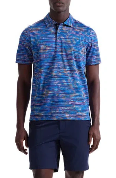 Bugatchi Hendrix Digital Linear Leaf Print Pima Cotton Polo In Blue