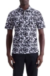 Bugatchi Hendrix Digital Monochromatic Floral Print Pima Cotton Polo In Black