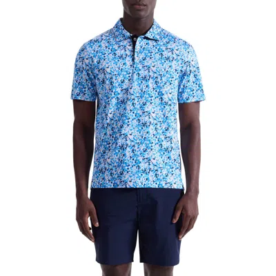 Bugatchi Hendrix Digital Painted Floral Print Pima Cotton Polo In Blue