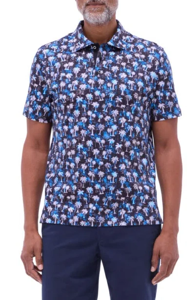 Bugatchi Hendrix Digital Palm Tree Print Pima Cotton Polo In Black