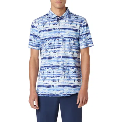Bugatchi Hendrix Digital Palm Tree Print Pima Cotton Polo In Blue