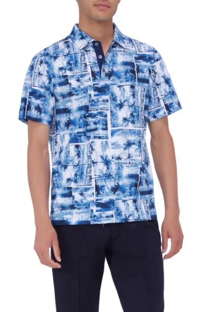 Bugatchi Hendrix Digital Tropical Print Pima Cotton Polo In Classic Blue