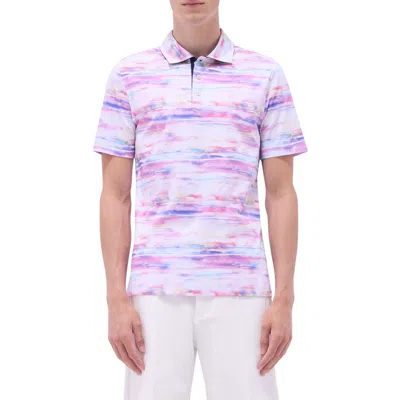 Bugatchi Hendrix Digital Watercolor Print Pima Cotton Polo In Pink