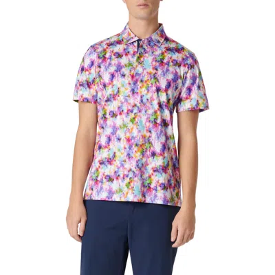Bugatchi Hendrix Digital Watercolor Print Pima Cotton Polo In Pink