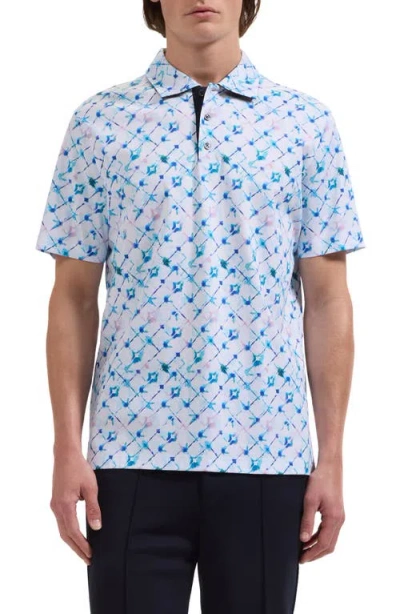 Bugatchi Hendrix Geo Print Pima Cotton Polo In Gray