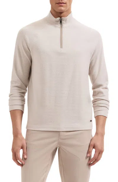 Bugatchi Herringbone Quarter Zip Knit Top In Limestone