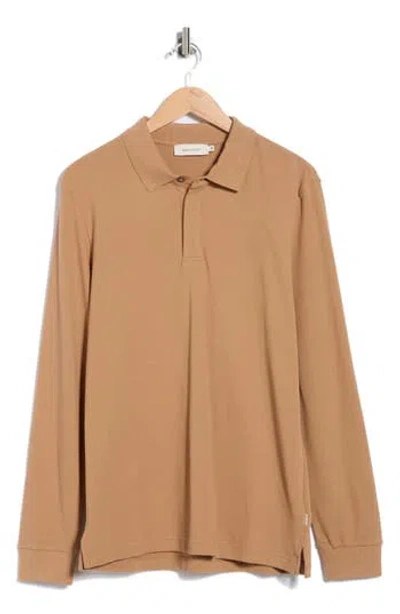 Bugatchi Honeycomb Knit Long Sleeve Polo In Brown