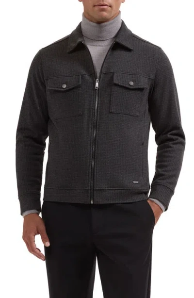 Bugatchi Houndstooth Full Zip Blouson Jacket In Gray