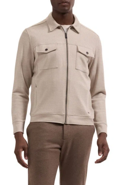 Bugatchi Houndstooth Full Zip Blouson Jacket In Brown