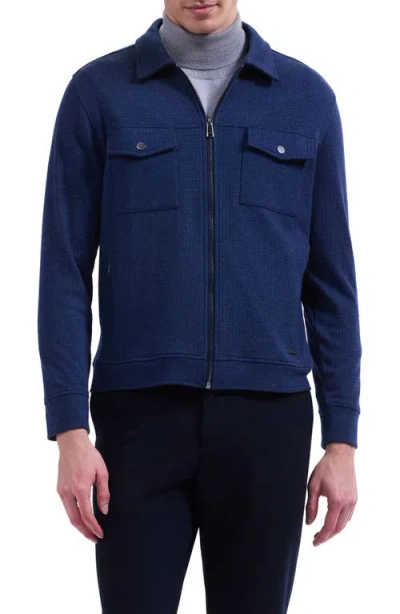 Bugatchi Houndstooth Full Zip Blouson Jacket In Navy