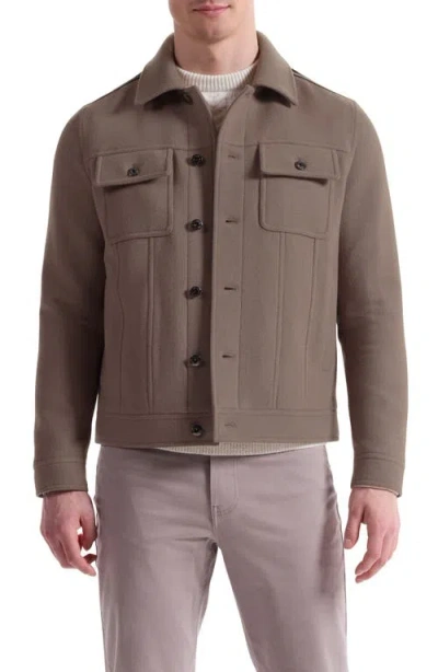 Bugatchi Hybrid Melton & Wool Trucker Jacket In Brown
