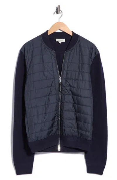 Bugatchi Hybrid Quilted Merino Wool Sweater Jacket In Blue