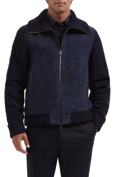 Bugatchi Hybrid Suede Leather Jacket In Navy