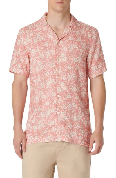 Bugatchi Jackson Floral Viscose & Linen Camp Shirt In Coral
