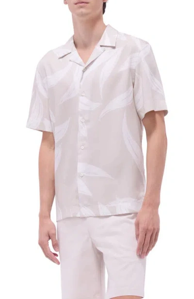 Bugatchi Jackson Leaf Print Lyocell Camp Shirt In Almond