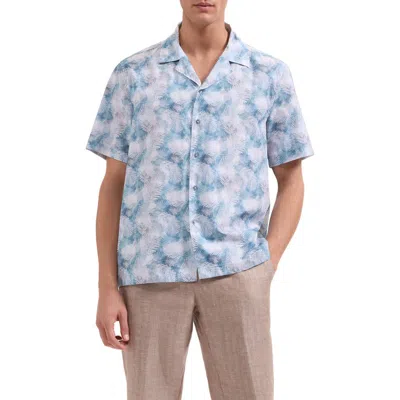 Bugatchi Jackson Palm Leaf Print Camp Shirt In Blue