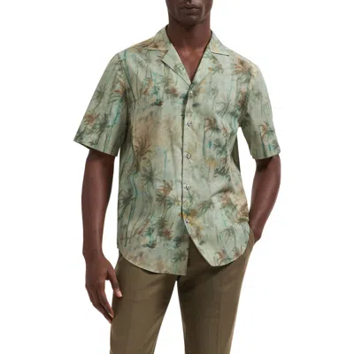 Bugatchi Jackson Palm Tree Print Cotton Camp Shirt In Green