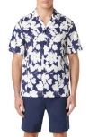 Bugatchi Jackson Shaped Fit Floral Print Short Sleeve Button-up Camp Shirt In Blue