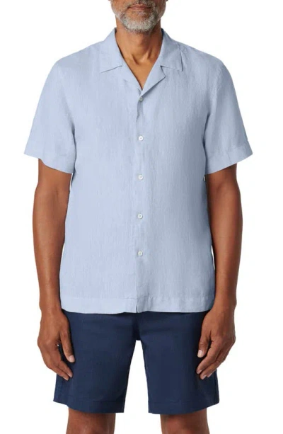 Bugatchi Jackson Shaped Fit Linen Button-up Camp Shirt In Sky
