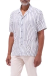 Bugatchi Jackson Stripe Lyocell Camp Shirt In Zinc