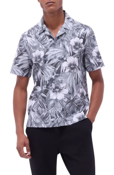 Bugatchi Jackson Tropical Print Camp Shirt In Zinc