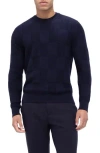 Bugatchi Jacquard Check Merino Wool Sweater In Navy