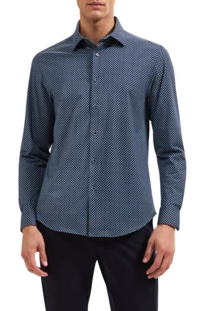 Bugatchi James Geometric Print Ooohcotton Tech Shirt In Blue