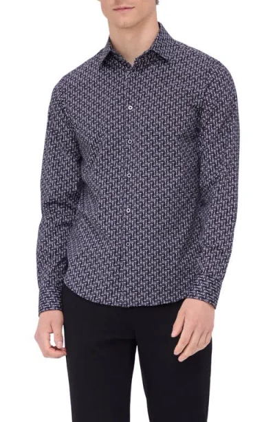 Bugatchi James Ooohcotton® Champagne Print Button-up Shirt In Black