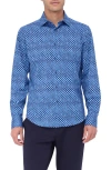 Bugatchi James Ooohcotton® Checkerboard Button-up Shirt In Classic Blue