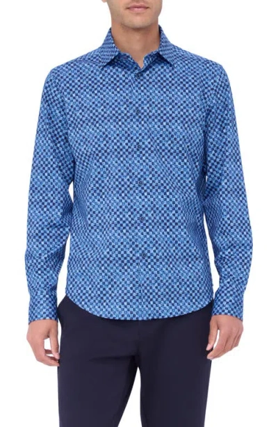 Bugatchi James Ooohcotton® Checkerboard Button-up Shirt In Classic Blue