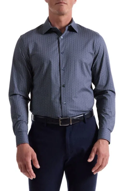 Bugatchi James Ooohcotton® Diagonal Chevron Print Button-up Shirt In Blue